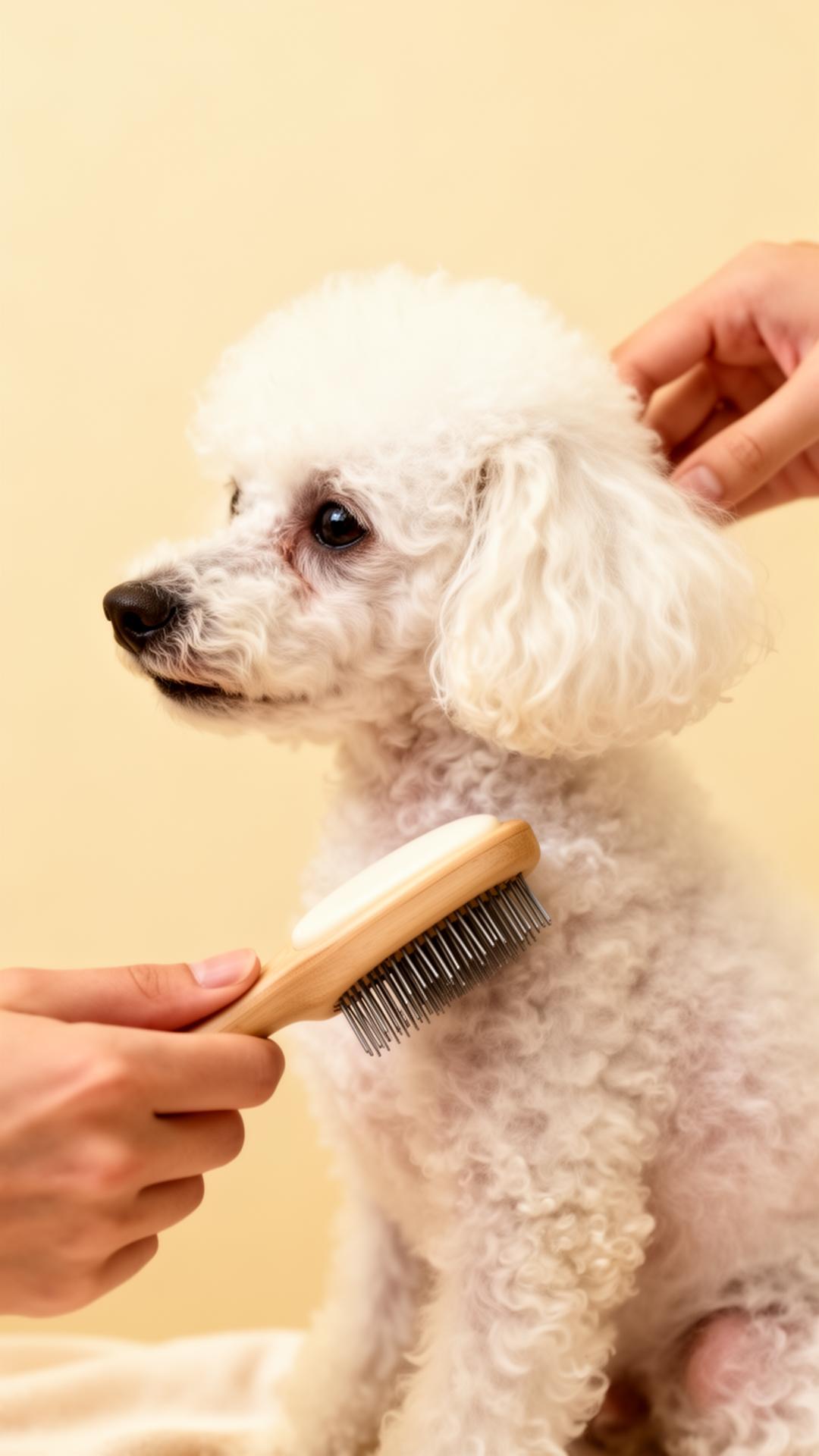 Poodle being brushed